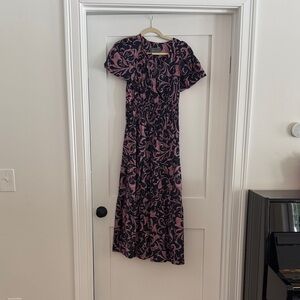 Anthropologie Black and Pink Patterned Maxi Dress